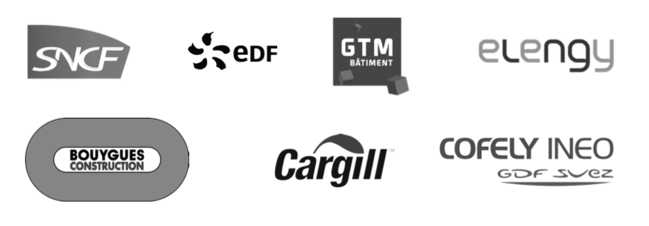 logos SNCF, EDF GTM, Elengy, Bouygues, Cargill, Cofely Ineo