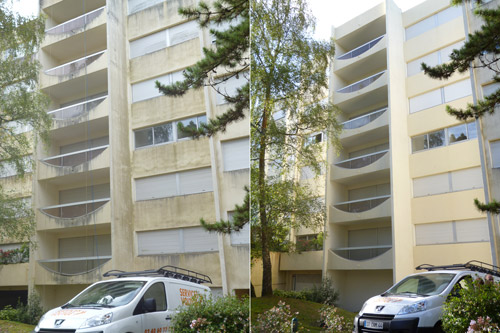 Contraste impressionnant pour une façade d'immeuble avant et après ravalement